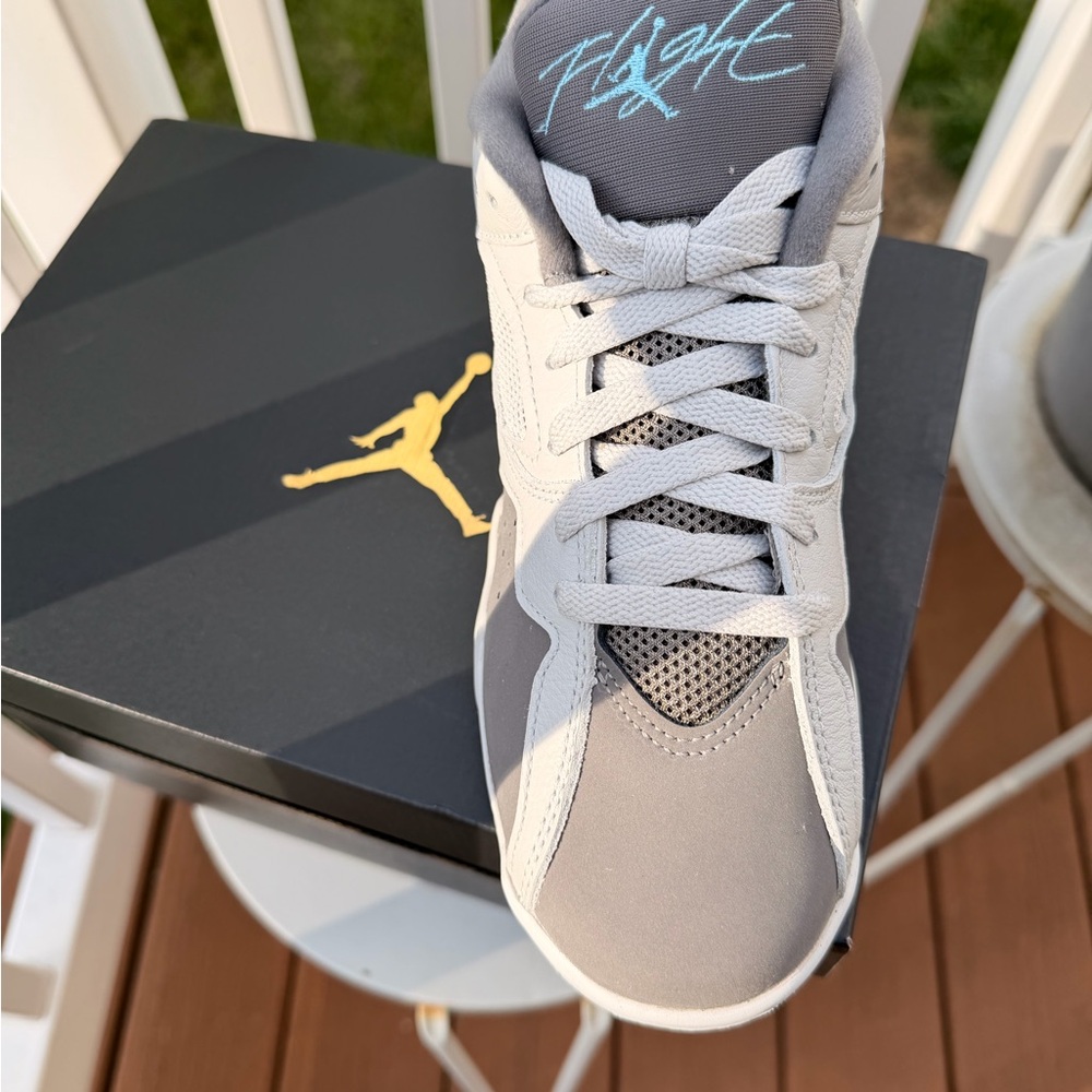 Jordan Retro 5 Sneakers in Light Gray with Turquoise Script